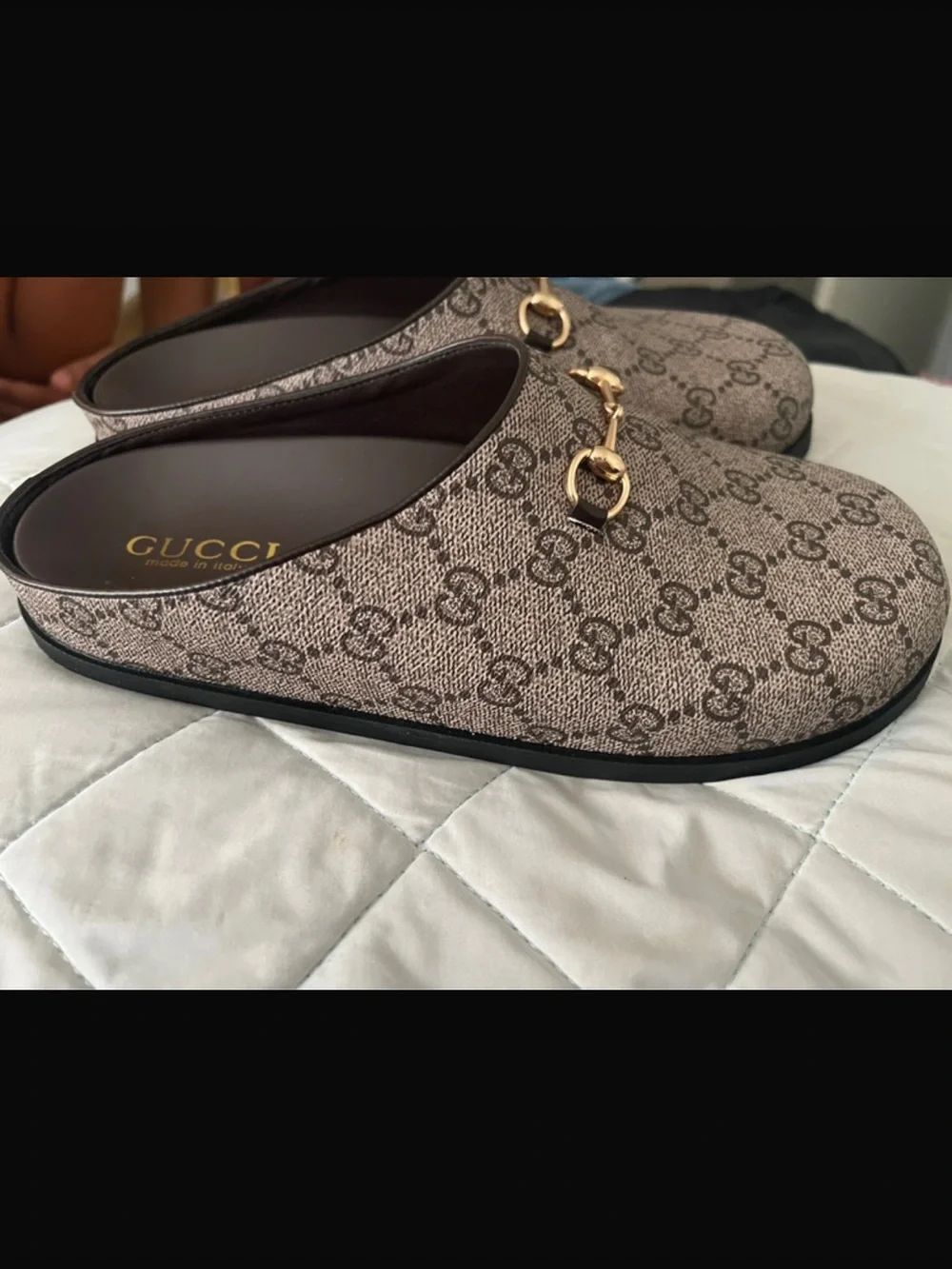 Gucci Beige/Brown GG Canvas Horsebit Slip-On Mule